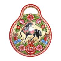 Разделочная доска круглая с городецкой росписью